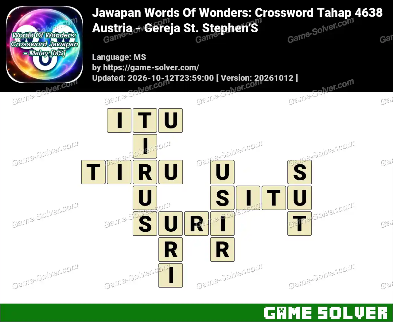 Jawapan Words Of Wonders: Crossword Tahap 4638 – Austria – Gereja St. Stephen’S